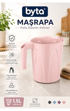 1,5 Litre Plastik Maşrapa Ergonomik Saplı Dayanıklı Çok Amaçlı Su Maşrapası, Banyo, Mutfak Ve Ev Kullanımı İçin Pembe