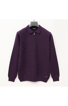 Dio Rise Erkek Şardonsuz Uzun Kol İnce Polo Yaka Sweatshirt - 189052 - Mürdüm Mürdüm
