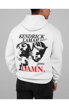 Kendrick Lamar Damn Yazılı Unisex Oversize Rapper Hoodie Beyaz