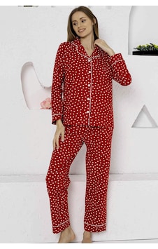 Alimer Kadın Kırmızı Kalpli Gömlek Yaka Pijama Takımı Edy2764uk-k Kırmızı Alimer Kadın Kırmızı Kalpli Gömlek Yaka Pijama Takımı Edy2764uk-k Kırmızı