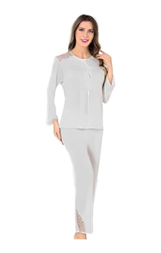 Pijamis 1107 Uzun Kol Kadın Pijama Takım Kutulu Ekru Pijamis 1107 Uzun Kol Kadın Pijama Takım Kutulu Ekru