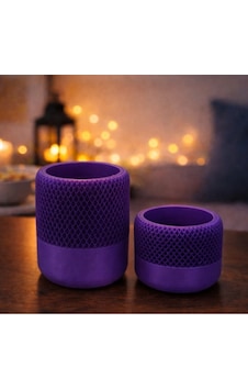 Mum Ve Saksı Dekoratif İkili Set Mor Mum Ve Saksı Dekoratif İkili Set Mor