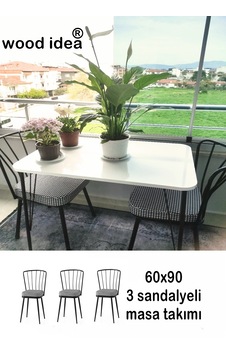 Masa Takımı 60x90 Beyaz 3 Sandalyeli Balkon Mutfak Masası Masa Takımı 60x90 Beyaz 3 Sandalyeli Balkon Mutfak Masası