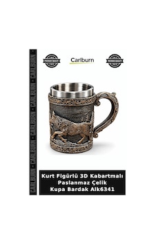 Özel Üretim Hediyelik Tasarım Metal Kurt Figürlü 3 D Kabartmalı Paslanmaz Çelik Kupa Bardak Alk6341 Çok Renkli