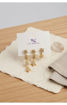Pirinç Gold Renk Zirkon Taşlı Sallantılı Yıldız Model Kadın Küpe Seti Çok renkli Pirinç Gold Renk Zirkon Taşlı Sallantılı Yıldız Model Kadın Küpe Seti Çok renkli