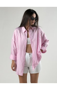 Cocopelli Çizgili Pembe Kadın Gömlek Coc3310 Cocopelli Çizgili Pembe Kadın Gömlek Coc3310