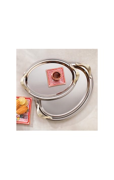 Ela 2 Li Oval Çay Tepsisi Oval Kulplu Altın Ela 2 Li Oval Çay Tepsisi Oval Kulplu Altın