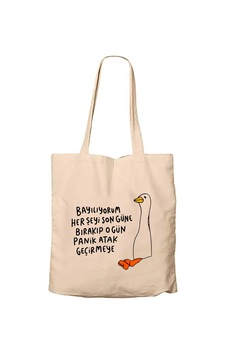 Son Gün Panik Atağı Ekru Fermuarlı Bez Çanta Gabardin Son Gün Panik Atağı Ekru Fermuarlı Bez Çanta Gabardin