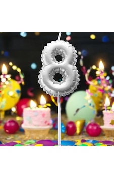 Gümüş Doğum Günü Balon Şeklinde Mum Pasta Mumu 8 Numara