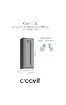 Creavit Kayra Ayna Yan Dolabı 30cm Mat Gri Mat Gri Creavit Kayra Ayna Yan Dolabı 30cm Mat Gri Mat Gri