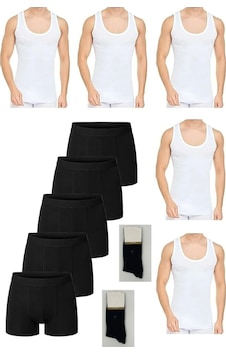 Ekonomik Pamuklu 5'li Erkek Beyaz Atlet-boxer Set 2 Çift Çorap Hediyeli 001 Ekonomik Pamuklu 5'li Erkek Beyaz Atlet-boxer Set 2 Çift Çorap Hediyeli 001
