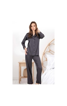 Vienetta Kadın Uzun Kol Gömlek Yaka Saten Önden Düğmeli Gri Pijama Takımı C1t6n1o278 001 Vienetta Kadın Uzun Kol Gömlek Yaka Saten Önden Düğmeli Gri Pijama Takımı C1t6n1o278 001