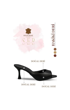 Sermoda Hakiki Deri Kadın Terlik - 7 Cm Topuklu Hakiki Deri Kadın Topuklu Terlik Siyah Sermoda Hakiki Deri Kadın Terlik - 7 Cm Topuklu Hakiki Deri Kadın Topuklu Terlik Siyah