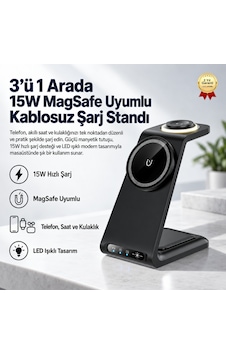 3'ü 1 Arada 15w Magsafe Uyumlu Kablosuz Şarj Standı Telefon, Akıllı Saat Ve Kulaklık Şarj İstasyonu-1746 3'ü 1 Arada 15w Magsafe Uyumlu Kablosuz Şarj Standı Telefon, Akıllı Saat Ve Kulaklık Şarj İstasyonu-1746