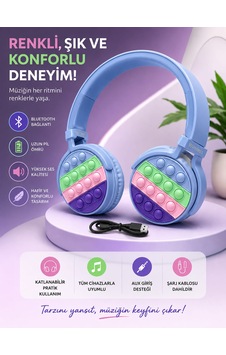 Popit Desenli Kafa Üstü Bluetooth Kulaklık