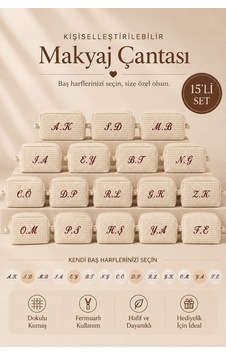 Krem Kişiye Özel Harf Nakışlı 15'li Pamuklu Hediyelik Kadın Makyaj Kozmetik Ve Seyahat Çantası Seti Krem - 932059710 Krem Kişiye Özel Harf Nakışlı 15'li Pamuklu Hediyelik Kadın Makyaj Kozmetik Ve Seyahat Çantası Seti Krem - 932059710