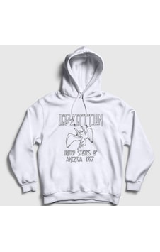 Presmono Unisex Logo Led Zeppelin Kapüşonlu Sweatshirt Beyaz