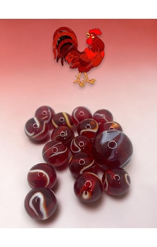 Rooster Kırmızı Desenli Cam Misket Seti Rooster Kırmızı Desenli Cam Misket Seti
