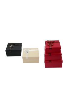3pcs Kare Mat Mix Renkli - Kabartma Desen Karton Hediye Kutusu Kurdelalı 19-17-15cm