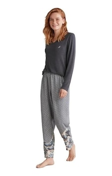 Nautica W618 Kadın Patlı V Yaka Uzun Kollu Pijama Takımı İndigo Nautica W618 Kadın Patlı V Yaka Uzun Kollu Pijama Takımı İndigo