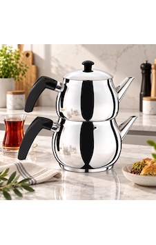 Serenk Excellence Mini Boy Çelik Çaydanlık 0,75 L Demlik, 1,5 L Suluk Gümüş - Siyah Serenk Excellence Mini Boy Çelik Çaydanlık 0,75 L Demlik, 1,5 L Suluk Gümüş - Siyah