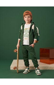 Zekids Erkek Çocuk Yeşil Kapüşonlu Fermuarlı Eşofman Takımı-17441 Zekids Erkek Çocuk Yeşil Kapüşonlu Fermuarlı Eşofman Takımı-17441