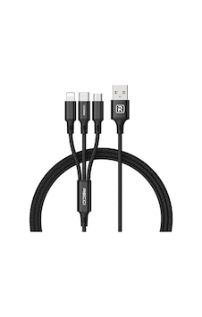 3in1 Çoklu Şarj Kablo Recci Rcs-d120 Fast Wind Serisi Lightning&type-c&micro Usb 1.2m Siyah