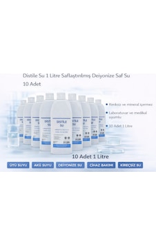 Distile Su 1 Litre Saflaştırılmış Deiyonize Saf Su 10 Adet