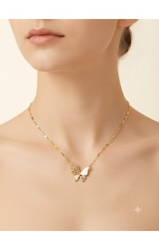 Yonca Figürlü Sedef Görünümlü Gold Kolye Yonca Figürlü Sedef Görünümlü Gold Kolye