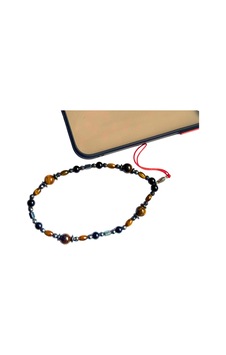 Ayrestyle Kaplan Gözü Doğal Taş Telefon Charm, Cep Telefonu Bilek Askısı, Kahverengi, Yuvarlak, Doğal Taş, Hematit Detaylı, Kırmızı İpli, 24 Cm - 14 Şubat Sevgililer Günü Hediyesi Sku: Zeusstk4cab13e
