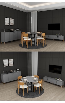 Lüks Yemek Odası Takımı 3 Parça %100 Mdf Konsol Yemek Masası Tv Ünitesi Yt03 Kül Gri Lüks Yemek Odası Takımı 3 Parça %100 Mdf Konsol Yemek Masası Tv Ünitesi Yt03 Kül Gri