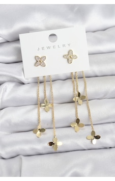 Lotus Figürlü Pirinç Kadın Küpe Gold Renk Renkli