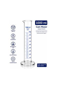 Uzun Form A Kalite Borosilikat Laboratuvara Uygun Cam Mezür 1000 ml 1 Adet Uzun Form A Kalite Borosilikat Laboratuvara Uygun Cam Mezür 1000 ml 1 Adet