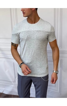 Modefendi Çift Renk Parçalı Detaylı Pamuk Örme Slimfit Tshırt Gri Modefendi Çift Renk Parçalı Detaylı Pamuk Örme Slimfit Tshırt Gri