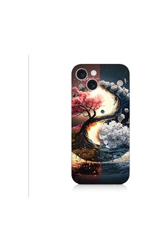 Apple Uyumlu iPhone 15 Yin Yang Ağaç Desenli Silikon Kılıf Silikon