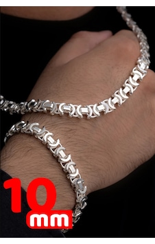 Erkek Gümüş Set - 10mm Euro Kral Zincir Parlak Model Erkek Gümüş Set - 10mm Euro Kral Zincir Parlak Model