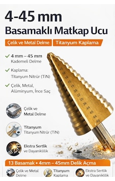 Senbang 4 45 Mm Basamaklı Matkap Ucu Titanyum Kaplama Çelik & Metal Delme Kademeli Delik Açma Senbang 4 45 Mm Basamaklı Matkap Ucu Titanyum Kaplama Çelik & Metal Delme Kademeli Delik Açma
