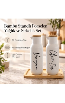 Bambu Standlı Porselen Yağlık Ve Sirkelik Seti - Beyaz Çok Renkli Bambu Standlı Porselen Yağlık Ve Sirkelik Seti - Beyaz Çok Renkli