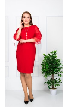 Haimoda Kadın Elbise Kırmızı Büyük Beden Kol Şifon Kırmızı Haimoda Kadın Elbise Kırmızı Büyük Beden Kol Şifon Kırmızı