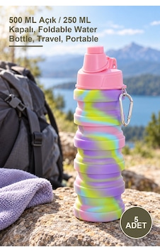 5 Adet Katlanabilir Portatif Silikon Su Şişesi 500 Ml Açık / 250 Ml Kapalı, Foldable Water Bottle, Travel, Portable 5 Adet Katlanabilir Portatif Silikon Su Şişesi 500 Ml Açık / 250 Ml Kapalı, Foldable Water Bottle, Travel, Portable