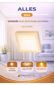 Alles 18w Günışığı Işık Beyaz Kasa Sıva Üstü Kare Led Panel Gün Işığı Alles 18w Günışığı Işık Beyaz Kasa Sıva Üstü Kare Led Panel Gün Işığı