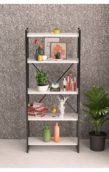 5 Raflı Metal Kitaplık Beyaz 180 Cm Altın 5 Raflı Metal Kitaplık Beyaz 180 Cm Altın