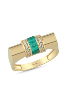 14 Ayar Emerald Baget Taşlı Altın Yüzük T14614 Çok Renkli 14 Ayar Emerald Baget Taşlı Altın Yüzük T14614 Çok Renkli