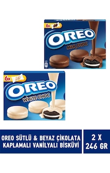 Oreo Sütlü Çikolata Kaplamalı Vanilyalı + Beyaz Çikolata Kaplamalı Vanilyalı Bisküvi 2 x 246 G Oreo Sütlü Çikolata Kaplamalı Vanilyalı + Beyaz Çikolata Kaplamalı Vanilyalı Bisküvi 2 x 246 G