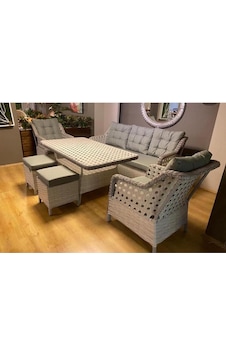 Kalyonhome Garden Marsilya Rattan Bahçe Balkon Mobilyası 3+1+1+2puf Ve Masa Gri