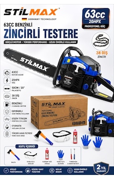 Stilmax Stl5038 63cc Benzinli Motorlu Testere 50 Cm 38 Diş Zincirli Ağaç Odun Kesme Budama Testere Stilmax Stl5038 63cc Benzinli Motorlu Testere 50 Cm 38 Diş Zincirli Ağaç Odun Kesme Budama Testere