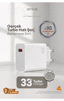 Simex Xiaomi, Redmi, Poco, Uyumlu 33 Watt Hızlı Turbo Şarj Başlığı Ce Belgeli Sps-19 Simex Xiaomi, Redmi, Poco, Uyumlu 33 Watt Hızlı Turbo Şarj Başlığı Ce Belgeli Sps-19