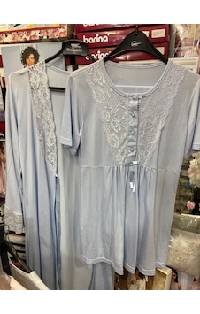 Nehir 2036 Mavi Hamile Lohusa 3lü Pijama Sabahlık Takım Nehir 2036 Mavi Hamile Lohusa 3lü Pijama Sabahlık Takım