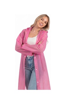 Lilymoon Unisex Su Geçirmez Uzun Yağmurluk Şeffaf Pembe