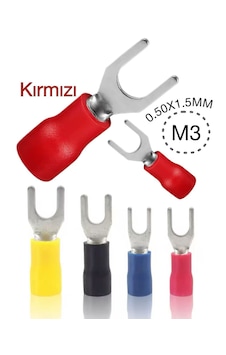 İzoleli Çatal Kablo Pabucu 0.5x1.5mm M3 Kırmızı 100 Adet İzoleli Çatal Kablo Pabucu 0.5x1.5mm M3 Kırmızı 100 Adet